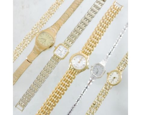 A Tissot ladies gold plated wristwatch, together with another and three various Rotary wristwatches and a spare watch strap