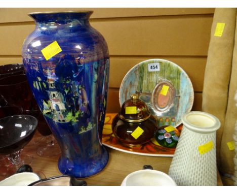 Two Poole plates, Carltonware Rouge Royale lidded pot, Carltonware vase, Bretby vase etc