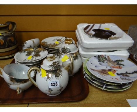 Japanese decorated eggshell teaset & collection of Royal Worcester collectors wall plates together with a small parcel of fla