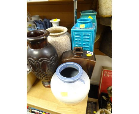 Various pottery vases & a pottery plaque