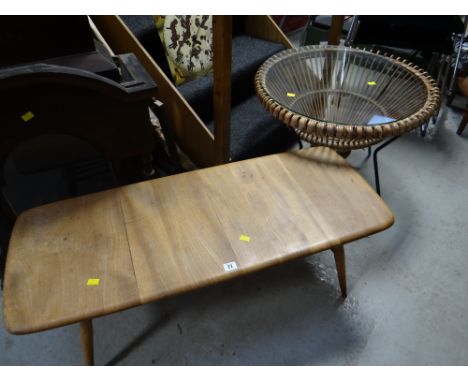 An Ercol-style long-John lightwood coffee table &amp; a circular glass topped coffee table