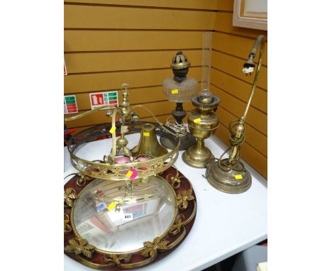 Brass circular ceiling light fitting, brass oil lamp parts, circular mirror & lamp shades