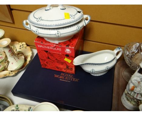 A boxed Royal Worcester Royal Garden pattern cake plate & serving knife together with vintage Royal Doulton tureen, gravy boa