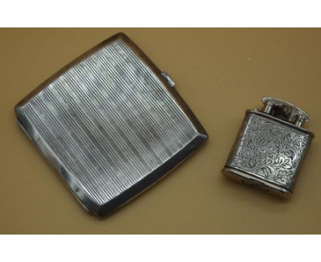 Continental silver cigarette case Hallmarked; together with Colibri silver cigarette lighter. W 89grams approx (cigarette cas