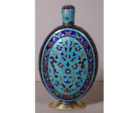 Indian silver and enamel flask with floral decoration, H11.5cm approx