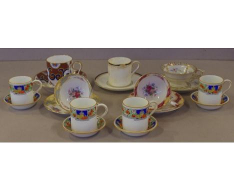 Four art deco Royal Doulton coffee cups & saucers together with 5 other assorted coffee cups and saucers, to include Wedgwood