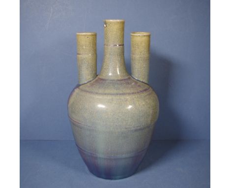 Good vintage crackle glaze Chinese pot 38 cm high (chip to centre spout)