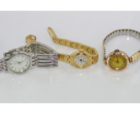 Vintage 9ct gold watch with MOP face together with two other watches