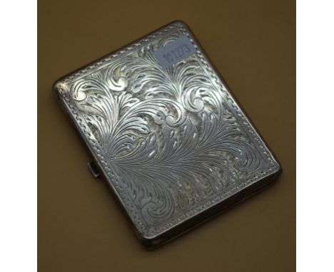 Italian silver cigarette case Marked 800. Engraved decoration. W72grams approx.