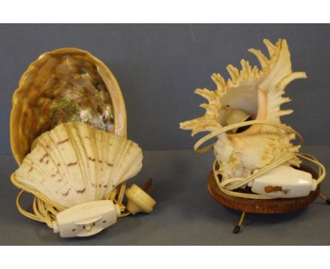 Two vintage electric sea shell lamps H22cm approx (tallest)