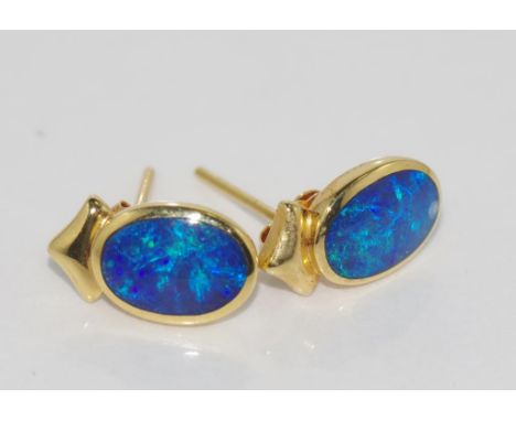 Pair of 18ct gold & opal earrings total weight 3.2gms, stamped 750.