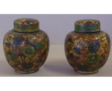 Two vintage Chinese cloisonne ginger jars with chrysanthemum decoration, H10cm approx