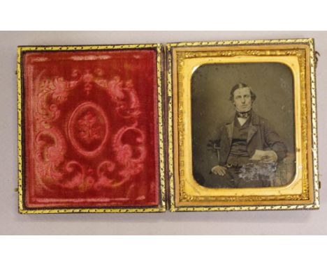 Antique leather cased portrait ambrotype W16.5cm X H9cm approx