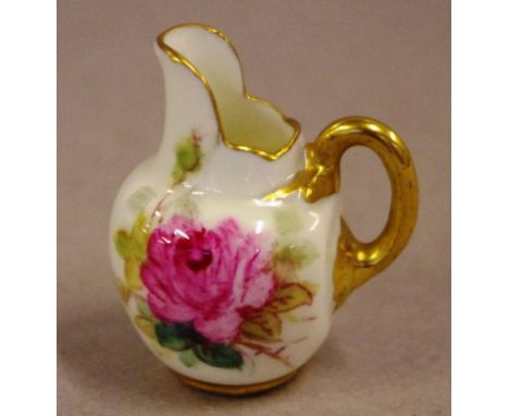 Miniature Royal Worcester hand painted jug with rose decoration, H3.5cm approx