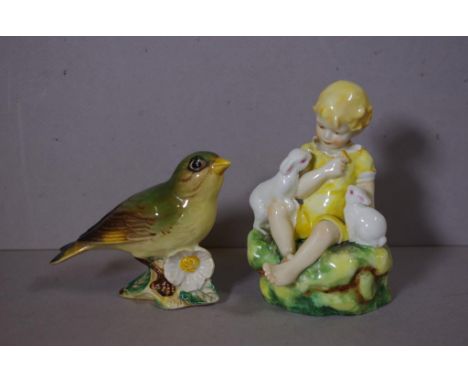 Royal Worcester 'The Dandelion' figure modelled by F.G. Doughty 10.5cm high approx., and a Beswick Green Finch figure #2105