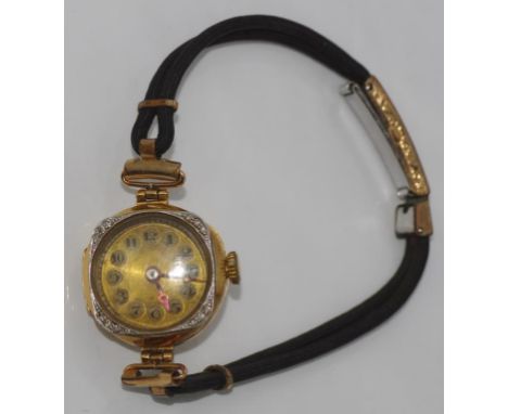 Vintage 9ct gold & diamond chip ladies watch