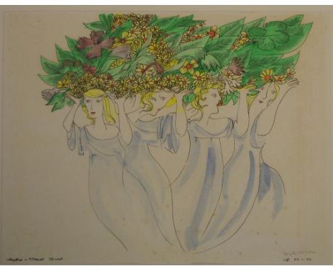 Charles Blackman (1928-) "Caryatids and Titania's Bower" 1982, lithograph, signed in pencil lower right, 36cm x 47cm, foxed