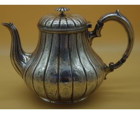 Victorian sterling silver teapot London 1880, maker Edward Hutton (Wm Hutton & Sons). H17cms approx. W595 grams approx.