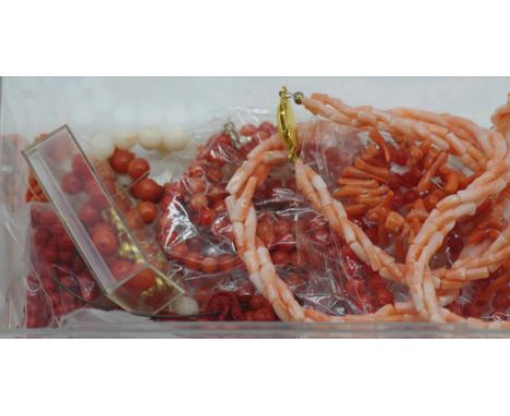 Box of vintage coral beads and pieces