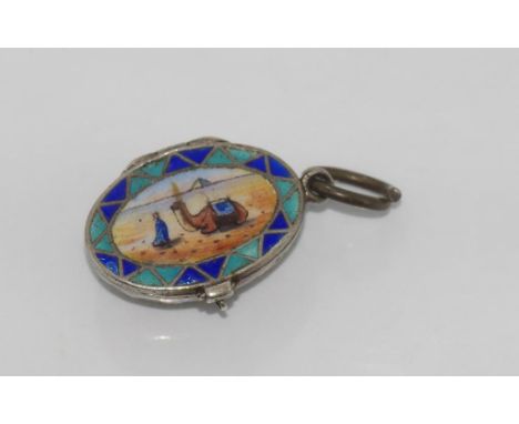 Small antique silver & enamel opening pendant