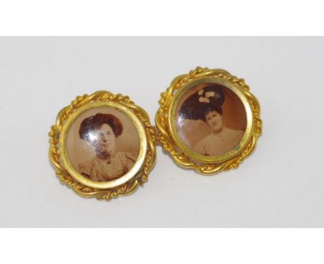 Victorian double portrait brooch plated brooch with gold pin