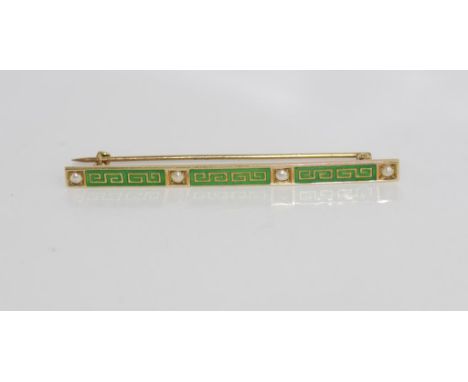 14ct yellow gold, enamel & seed pearl brooch weight: approx 5.2 grams