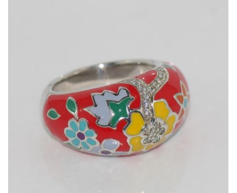 Contemporary Najo silver & enamel ring, size 8/P. Stamped 925 NAJO