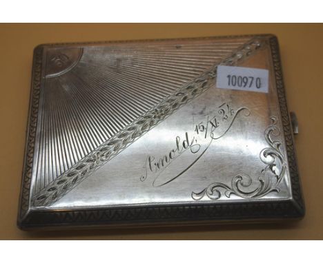 Austrian hallmarked silver cigarette case hallmarked Austria 835. Engraved  "50 Ärnold 15.XI.24". W150grams approx.