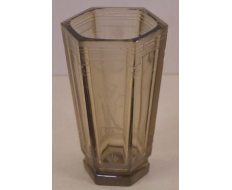 Art Deco Orrefors Simon Gate (1963-1945) vase signed to base with etched nude figure decoration to one panel, H15.5cm approx