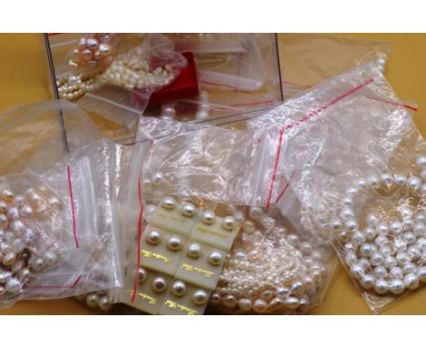 Box of assorted vintage pearl beads & earrings
