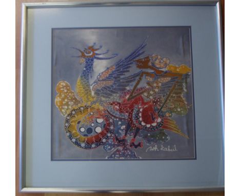 Framed Indonesian bird print 63cm X 67.5cm approx