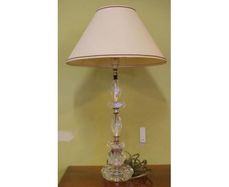 Faceted glass table lamp and shade H53cms approx (including electrical fitting).
