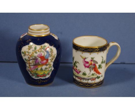19th century Worcester style posy vase with Worcester mark base, decorated with exotic birds, together with a similar small t