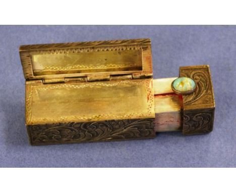 Vintage silver engraved lipstick holder with internal mirror, stamped 800