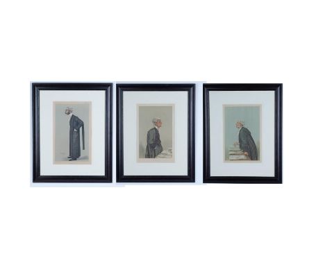 Set of three antique hand-colored lithographs on paper for Vanity Fair's Judges series by British artist and caricaturist Spy