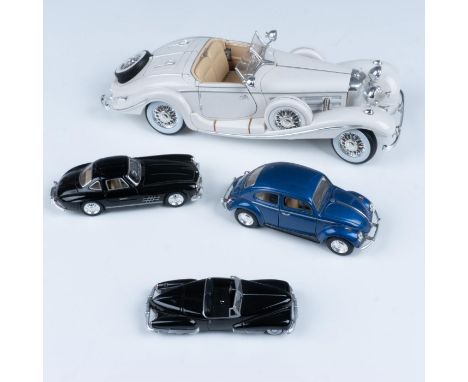 Includes the 1936 Mercedes-Benz 500 K Special Roadster, 1967 Volkswagen Classical Beetle, 1954 Mercedes-Benz 300 SL, and 1936