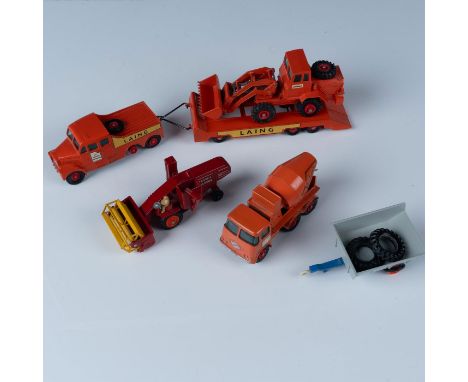 Set of work trucks includes King size K-3 Hatra tractor shovel, no. 25 Foden cement mixer, M-5 Combine Harvester, King size N