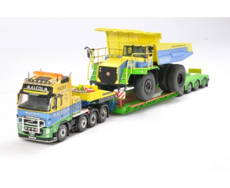 Code 3 Model Truck issue comprising Volvo (Tekno Platform) Low Loader (with Dump Truck Load) in the livery of Malcolm. Minor 
