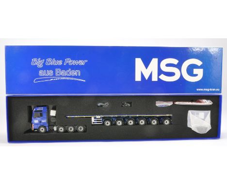 Tekno Model Truck issue comprising MAN 8X4 Nooteboom Flatbed Trailer in the livery of MSG. Model is complete however truck do