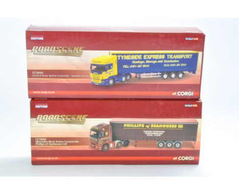 Corgi Diecast Model Trucks issue comprising No. CC1801 Scania R Series Topline Curtainside in livery of Tyneside Express plus