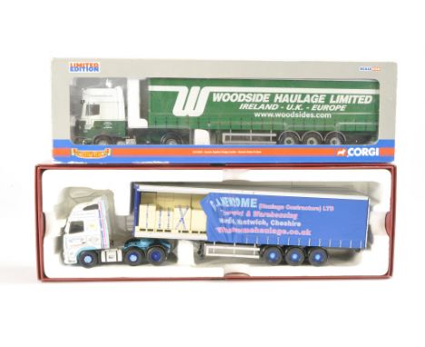 Corgi Model Truck duo comprising Woodside Haulage issue plus Newsome open Curtainside. Good with some signs of display wear t
