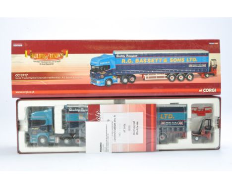 Corgi Diecast Model Truck issue comprising No.CC13717 Scania R SERIES Topline Curtainside/ Moffett Kooi in livery of R.G Bass