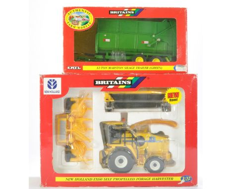 Britains Farm Model Duo comprising New Holland FX60 Forage Harvester plus Green Marston silage trailer. Both look generally g