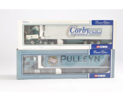 Corgi Diecast Model Truck issues comprising No. CC12216 Scania Fridge Trailer in the livery of Corby Chilled Distribution plu
