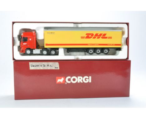 Code 3 Model Truck issue comprising DAF XF Box Trailer in the livery of Denby and DHL. Generally good, tractor unit has mirro