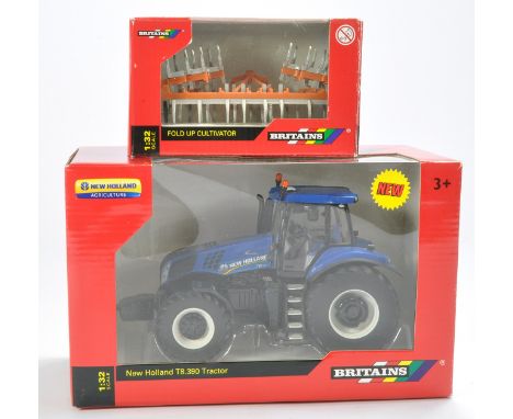 Britains Farm duo comprising New Holland T8.390 Tractor plus Fold-up cultivator. Both look to be excellent in boxes. 