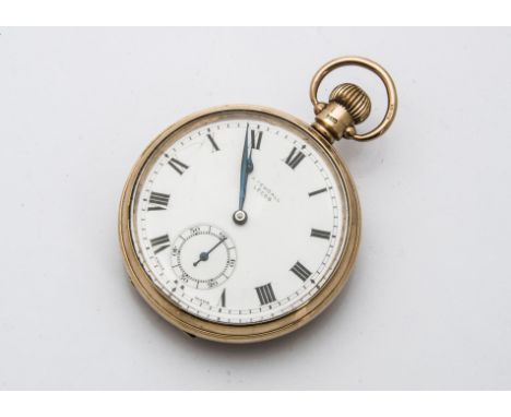 A 1920s 9ct gold open faced pocket watch, marked A. Yewdall to white enamel dial with Roman numerals and subsiduary seconds d