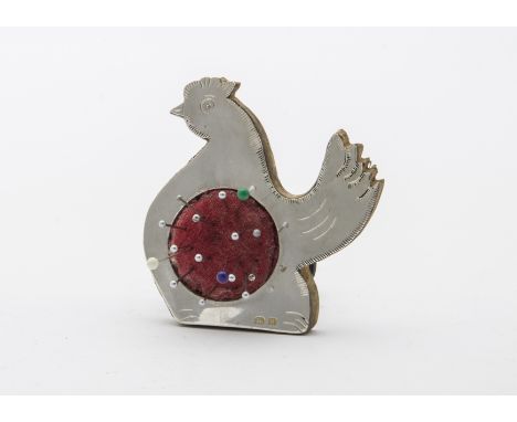 A 1940s and later silver pin cushion by T&S, in the form of a cockerel, with wooden centre and pin cushion belly, marked Birm