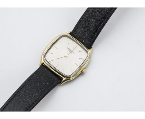 A 1980s Raymond Weil gentleman's evening dress wristwatch, the slender squared case with baton numerals to silvered dial, app