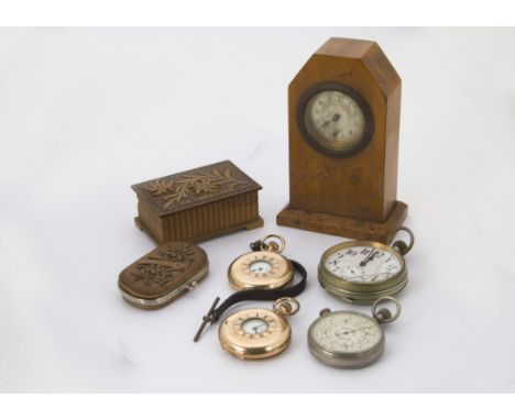 Two early 20th century gold plated half hunter pocket watches, one appears to run, together with a Goliath open faced pocket 